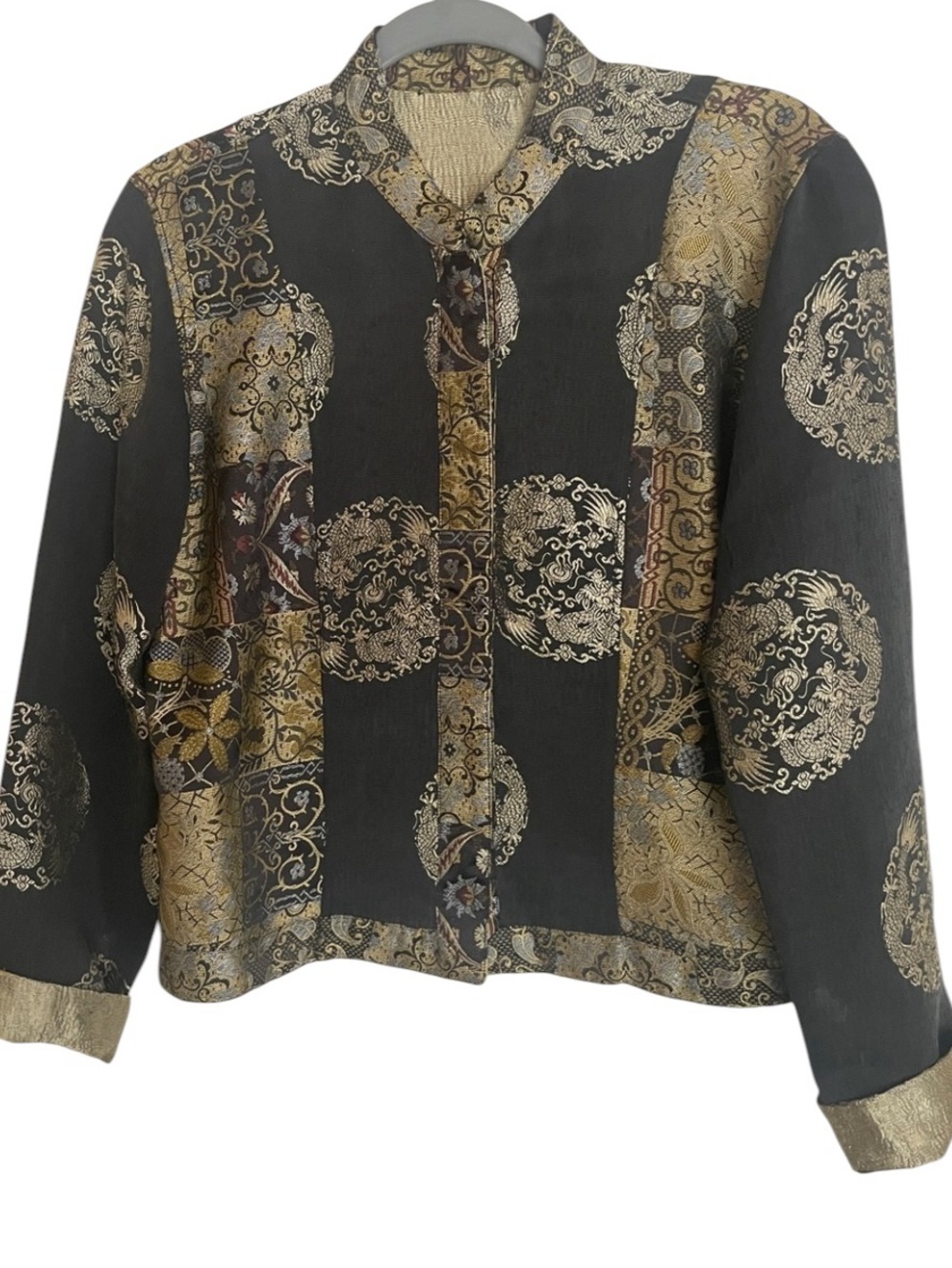 VTG Asian Style “Reversible” Silk Blend Jacket Mandarin Collar Snap Closure